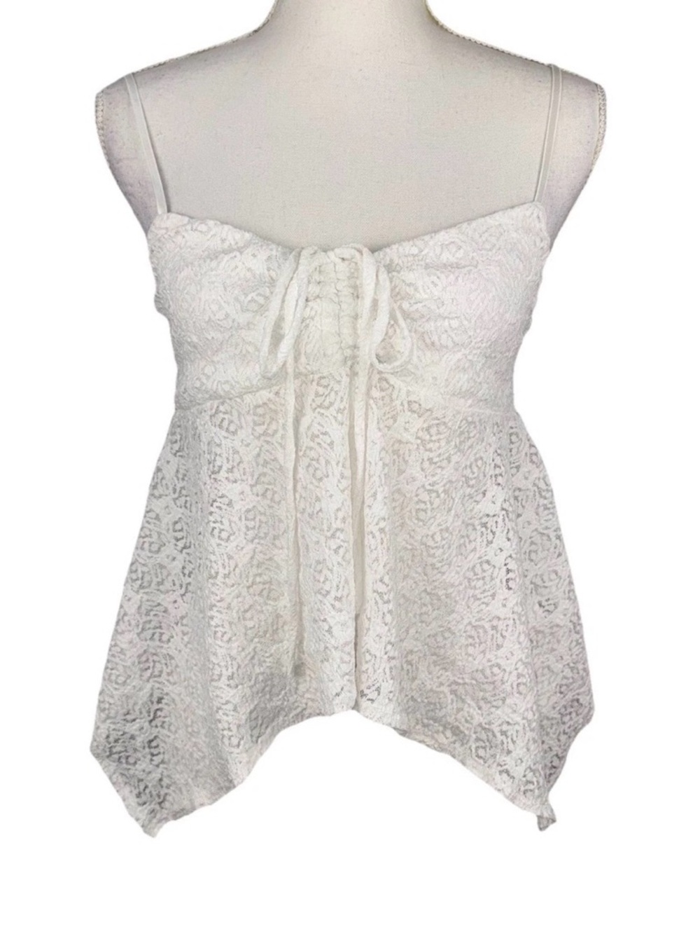White Large Lace Top Peplum Babydoll Cami Asymmetrical Coquette Boho Cottagecore